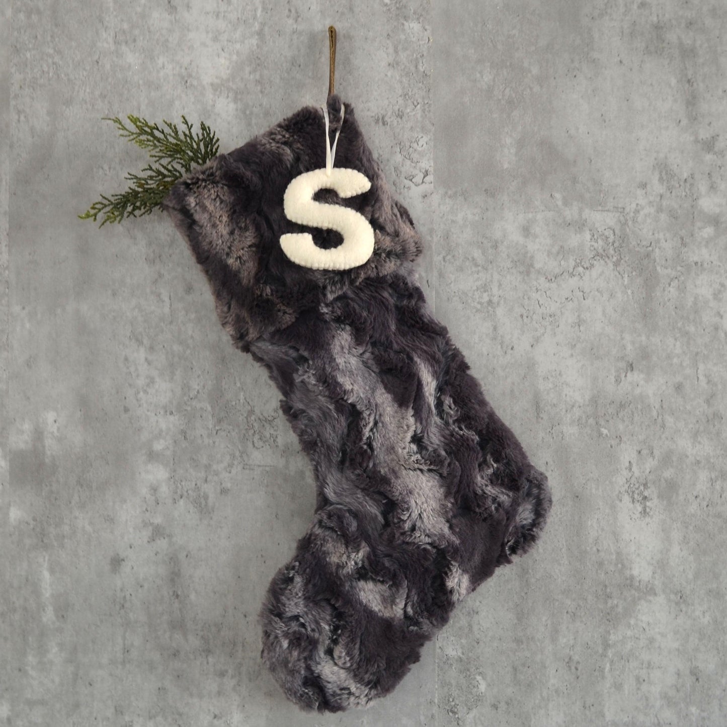 Dark Gray Faux Fur Christmas Stocking - Masculine Cozy Stocking for the Holidays