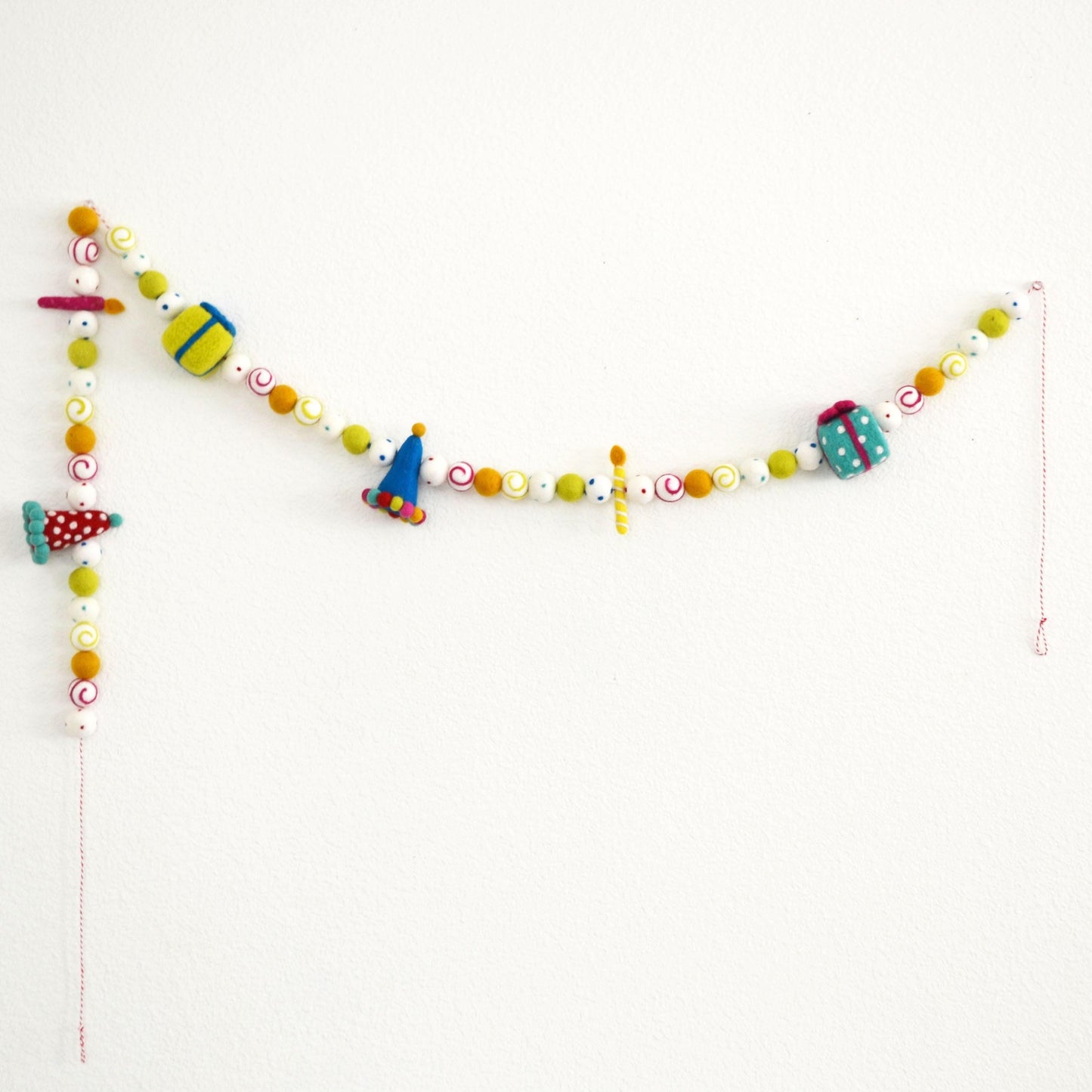 Rainbow 4cm Felt Ball Garland or Happy Birthday Banner or Hat, Gift & Candle Felt Garland