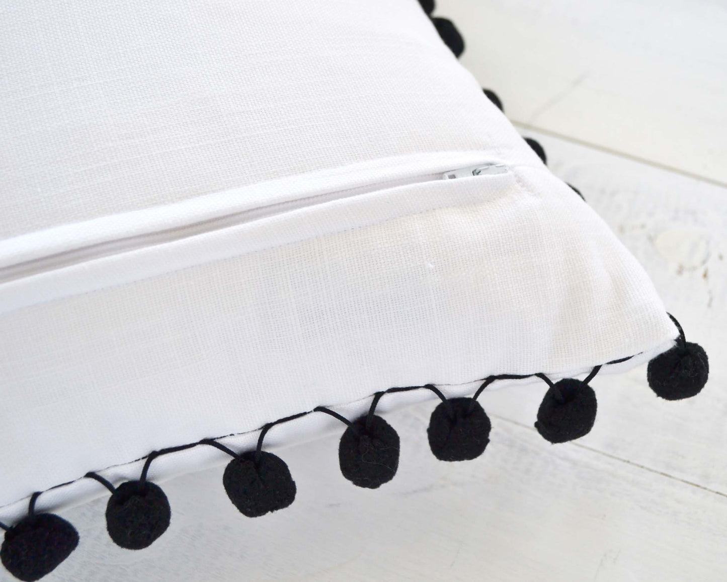 Black Pom Pom Pillow Cover - Large 7/8" Poms, Farmhouse Pillow, Decorative Pillow, Black Pom Pillow Cover, Boho Pillow, Kids Room Decor