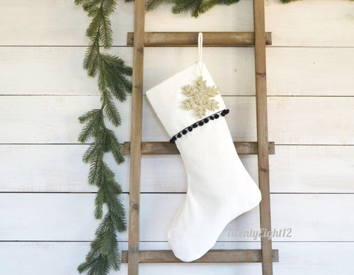 Christmas Stocking - Personalized Christmas Stocking, Family Stocking, Farmhouse Stocking, Monogrammed Stocking, Christmas Decor, Black Pom