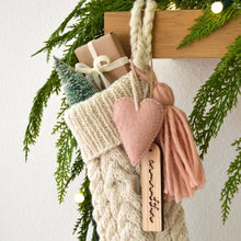 Cable Knit Stocking – Hand Knit Wool Christmas Stocking with Tassel & Felt Heart (Name tag NOT inlcuded)