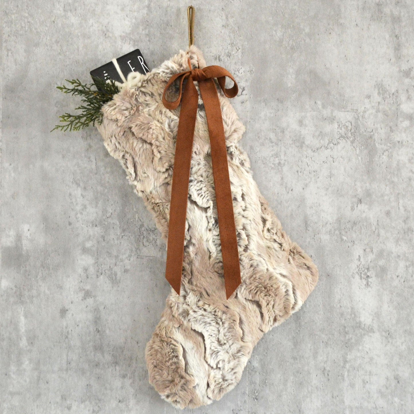 Faux Fur Tan Christmas Stocking