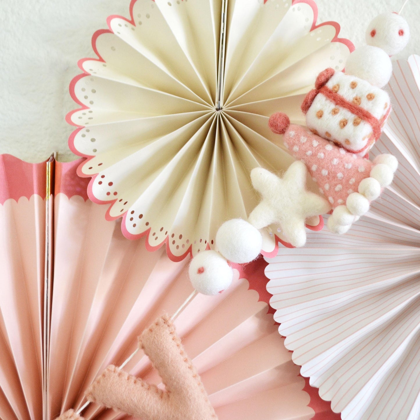 Felt Blush Pink Happy Birthday Banner with Hat, Gift and Star