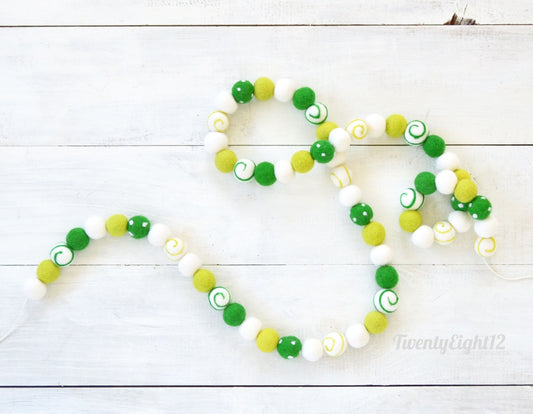 St. Patricks Day Felt Garland- Green & White