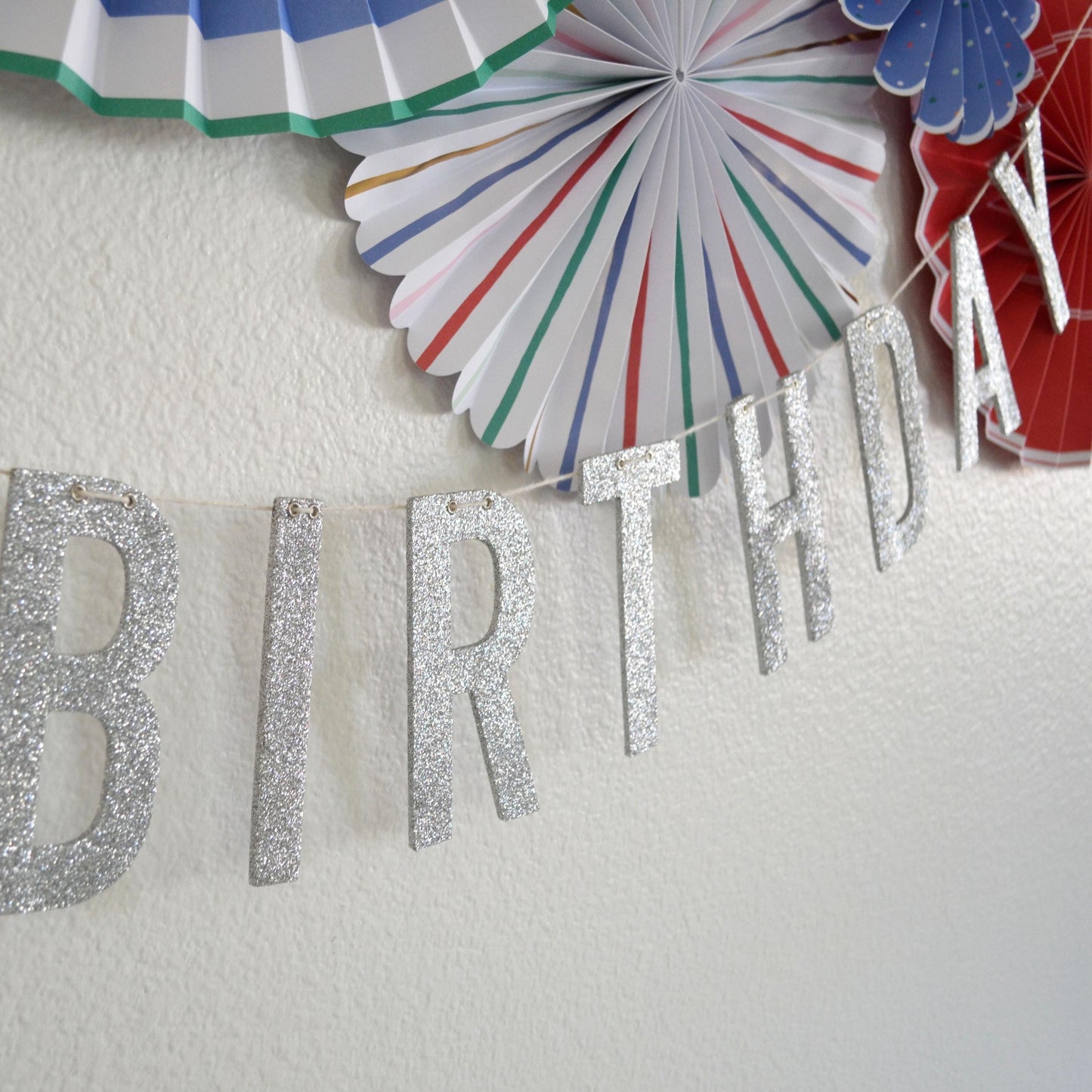 Reusable Silver Glitter Happy Birthday Banner