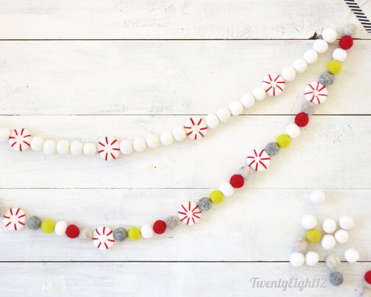Christmas Felt Garland - Choice of Peppermints with White or Peppermints with Colorful Balls