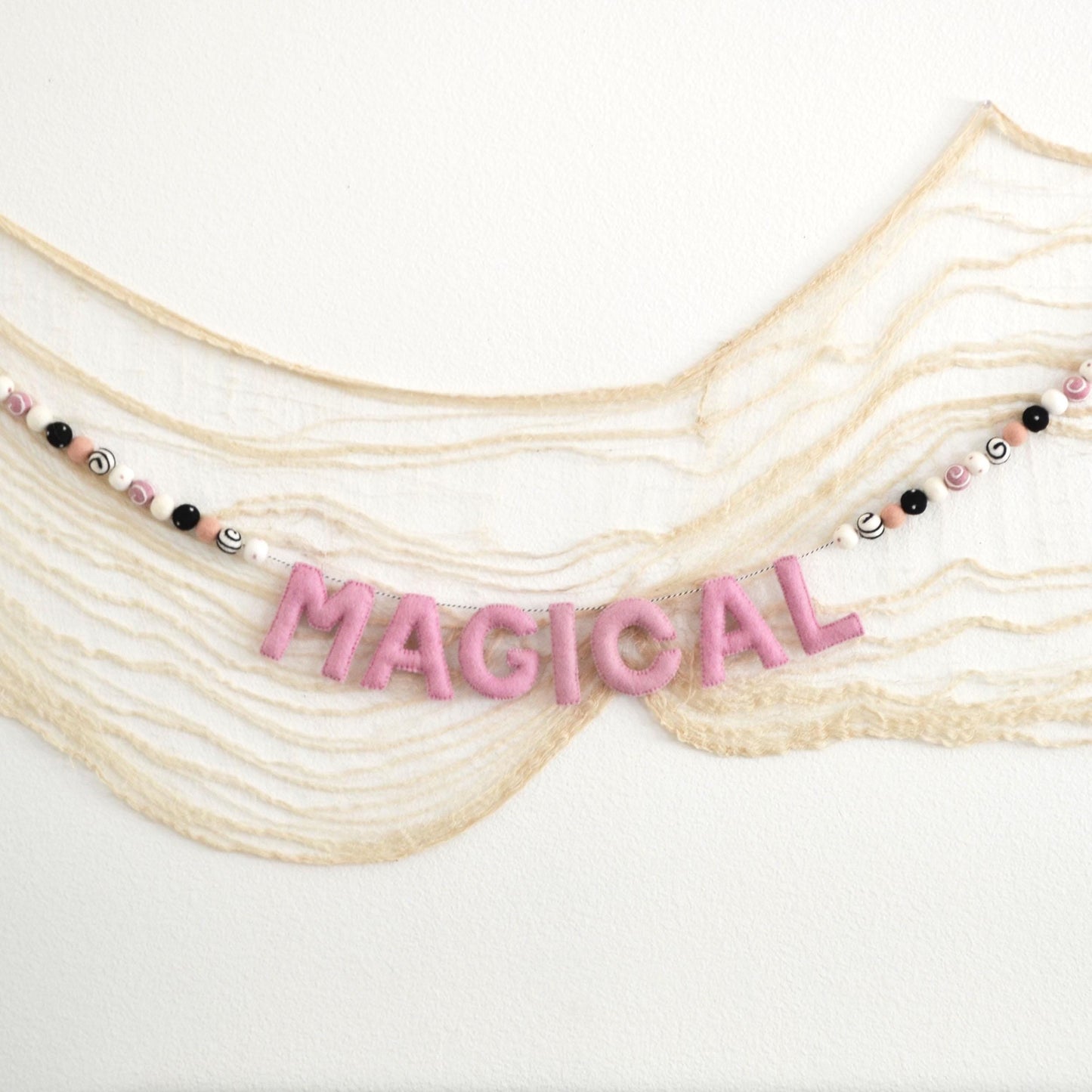 Halloween Felt Ball Garland - Choice of Black Star Felt Garland, MAGICAL Banner or White Felt Scallop Banner