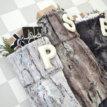 Fur Christmas Stocking - Faux Fur Stockings, Boho Stockings, Fur Stocking, Gray Stocking, Farmhouse Personalized Christmas Stockings
