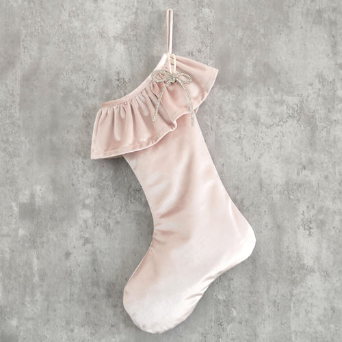Blush Velvet Christmas Stocking with Bow | Blush Holiday Decor | Boho Girls Christmas Stocking | Luxe Velvet Christmas Decor