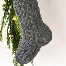 Cable Hand Knit Wool Christmas Stocking with Wool Tassel & Felt Letter | Cable Knit Gray Christmas Stocking | Knit Christmas Heirloom