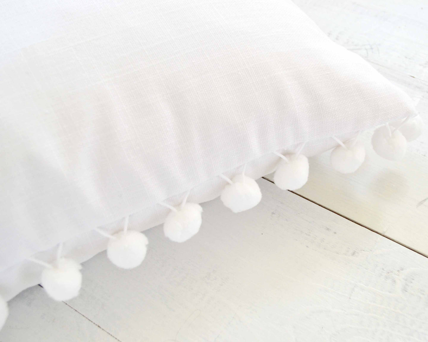 White Pom Pom Pillow Cover - Large Poms 7/8"-  Farmhouse Pillow, Throw Pillow, Pom Pillow Cover, Boho Pillow, Kids Room Decor, Nursery Decor