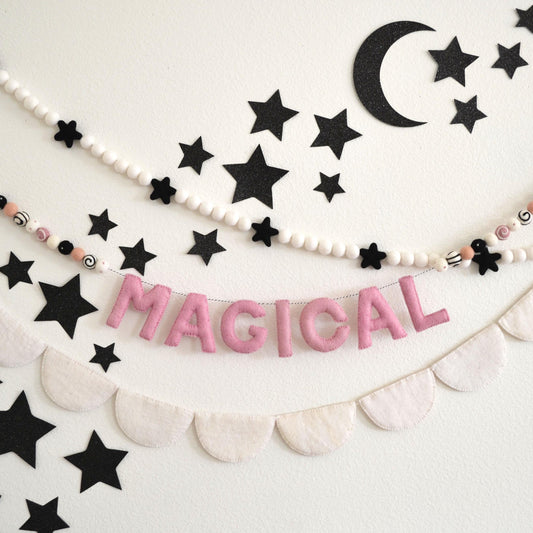 Halloween Felt Ball Garland - Choice of Black Star Felt Garland, MAGICAL Banner or White Felt Scallop Banner