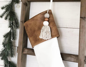 Faux Leather Christmas Stockings - Christmas Stocking,  Brown Faux Leather Stocking, Stocking, Rustic Stocking, Neutral Christmas Stocking