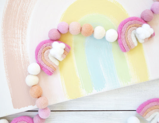 Felt Ball Garland with Pink Rainbows
