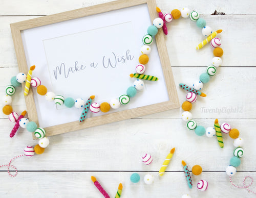 Felt Ball Garland - Birthday Garland, Birthday Party Decoration, Birthday Candles, Birthday Decor, Party Decor, Felt Garland, Party Candles