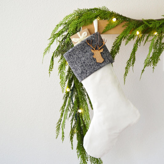 Personalized Christmas Stocking | Black and White Herringbone Velvet Stocking |  Rustic Holiday Decor | Masculine Stocking | Boys Stockings