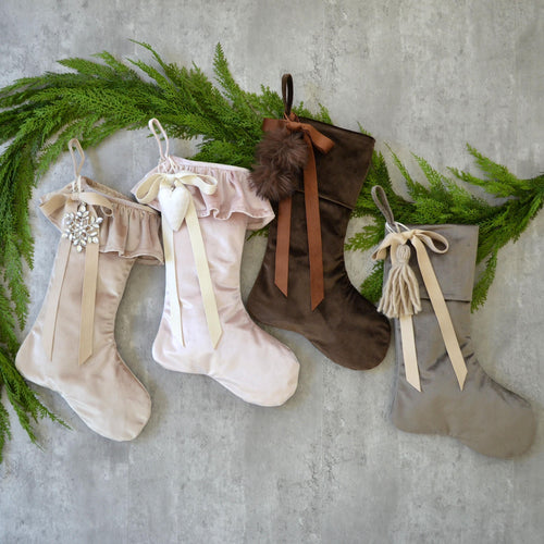 Velvet Christmas Stockings | Cozy Plush Moody Stockings | Luxe Christmas Stocking | Personalized Stocking | Stocking with Ruffle and Bow