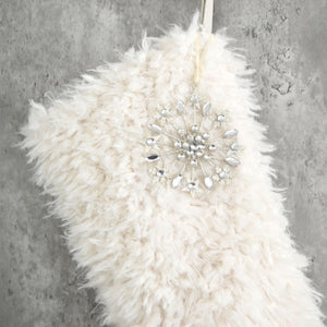 Ivory Sherpa Faux Fur Christmas Stocking | Cozy Faux Fur Holiday Mantel Decor |  | Neutral Soft Christmas Stocking for Family Traditions