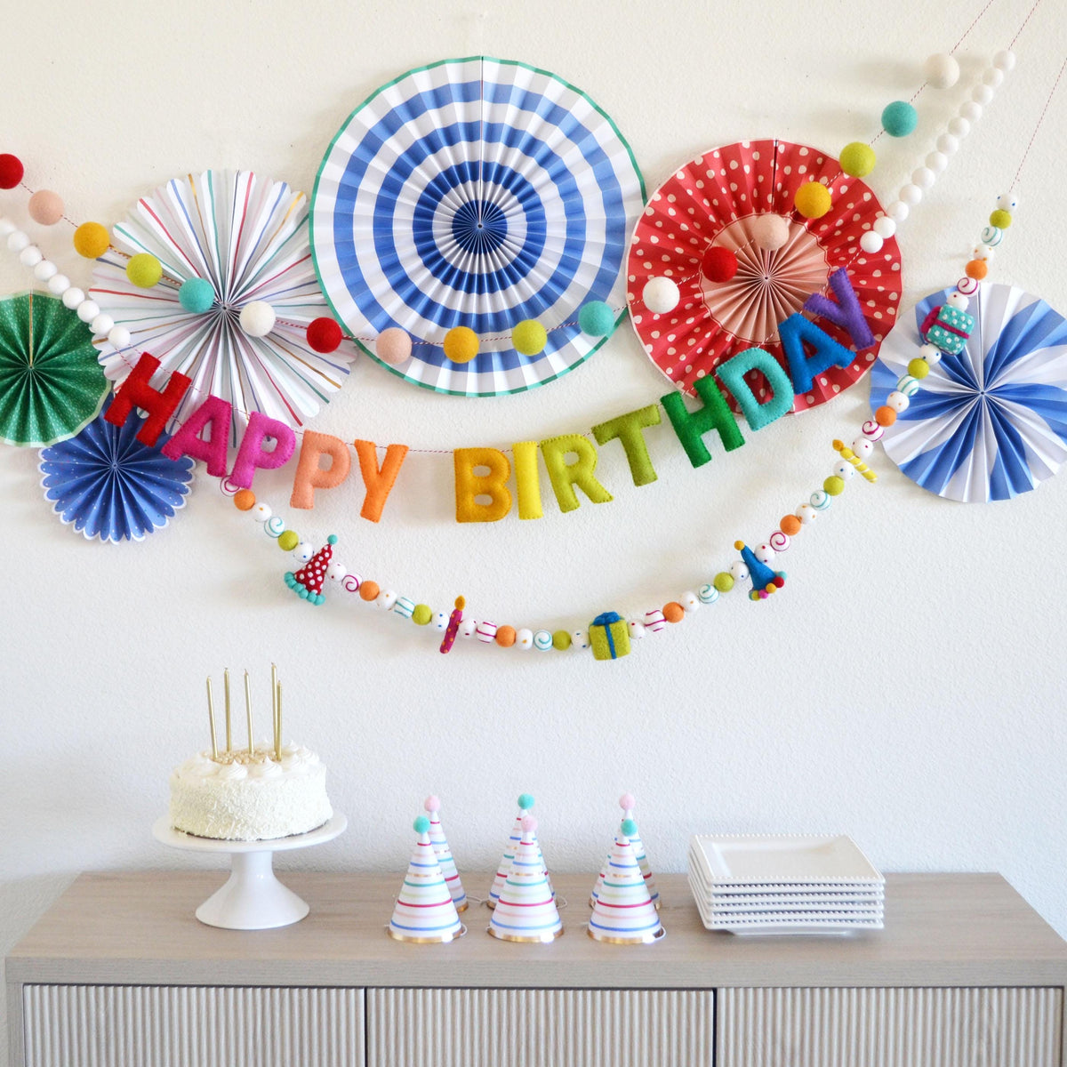 Rainbow Happy Birthday Reusable Felt Banner