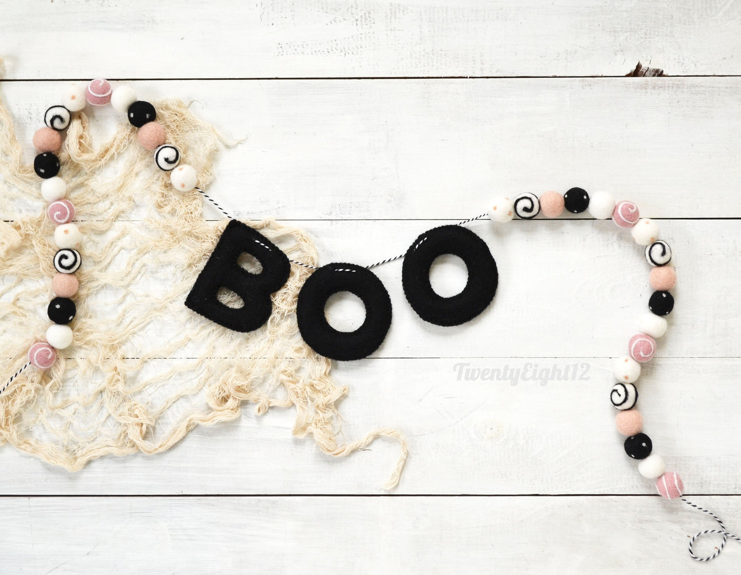 Halloween Felt Ball Garland - BOO Black