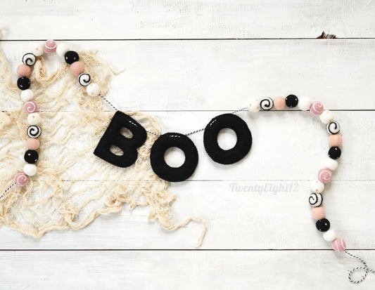 Halloween Felt Ball Garland - BOO Black