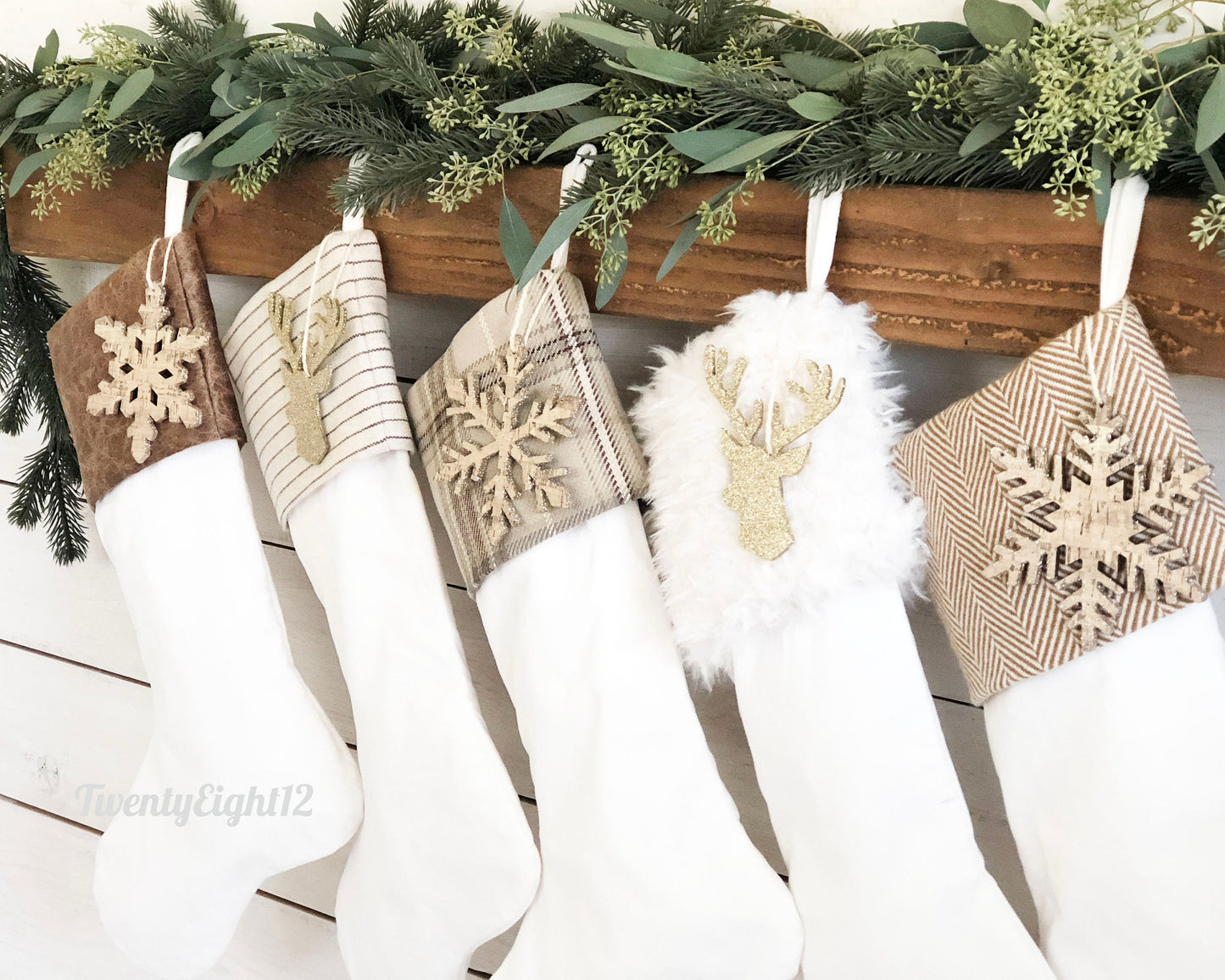 Striped Stockings - Christmas Stocking, Pinstripe Stocking, Stocking, Rustic Stocking, Stocking with Stripes, Neutral Christmas Stocking