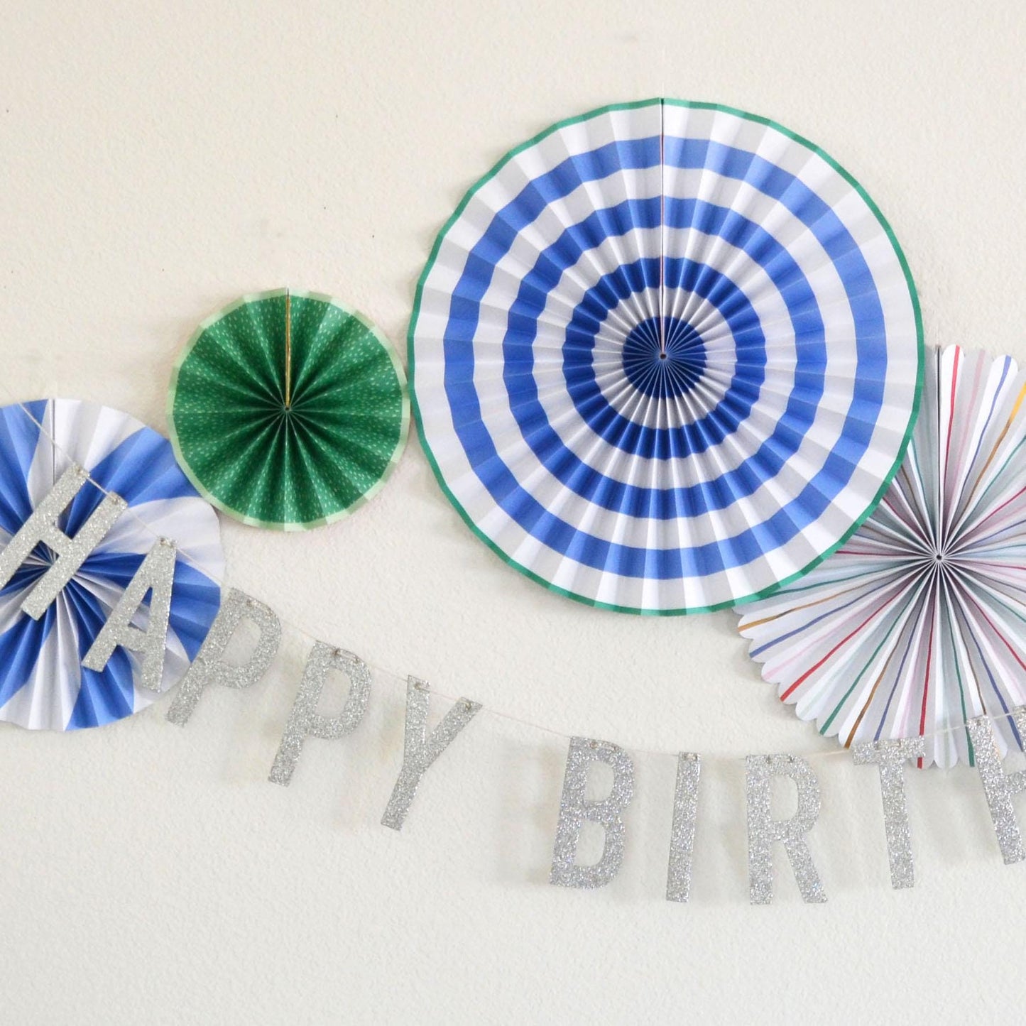 Reusable Silver Glitter Happy Birthday Banner