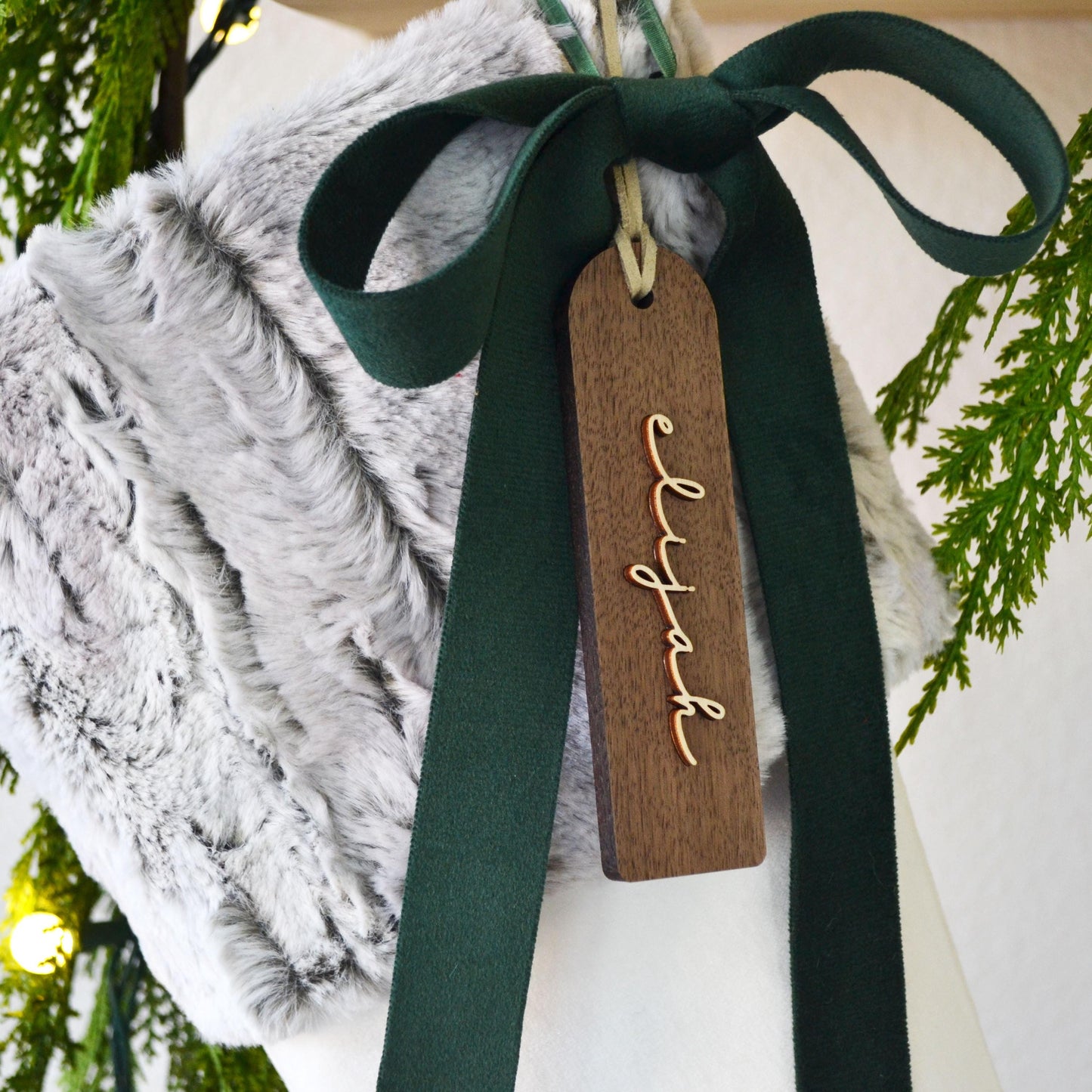 Fur Christmas Stocking- Gray Faux Fur Stocking, Personalized Stocking, Gray Stocking, Rustic Stocking, Stockings, Dog Stocking, Pet Stocking