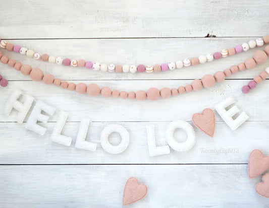 Valentines Felt Garland - Valentines Felt Ball Garland, Valentines, HELLO LOVE Felt Ball Garland, Valentines Day Garland, Valentines Day