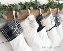 Christmas Stocking - Personalized Christmas Stocking, Family Stocking, Farmhouse Stocking, Monogrammed Stocking, Christmas Decor, Black Pom