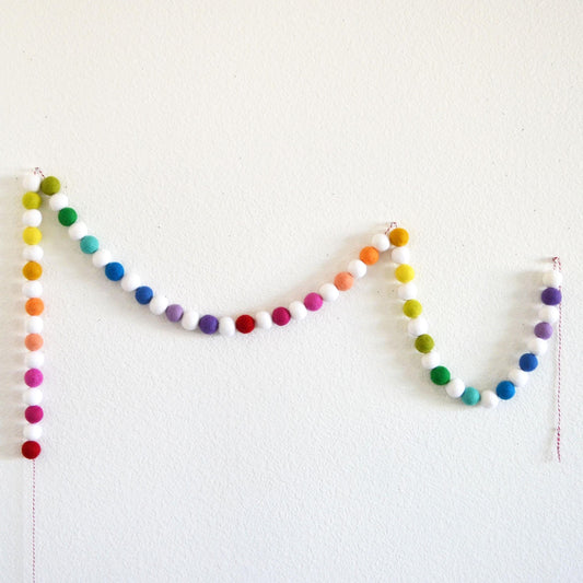 Rainbow Ombré and White Felt Ball Garland