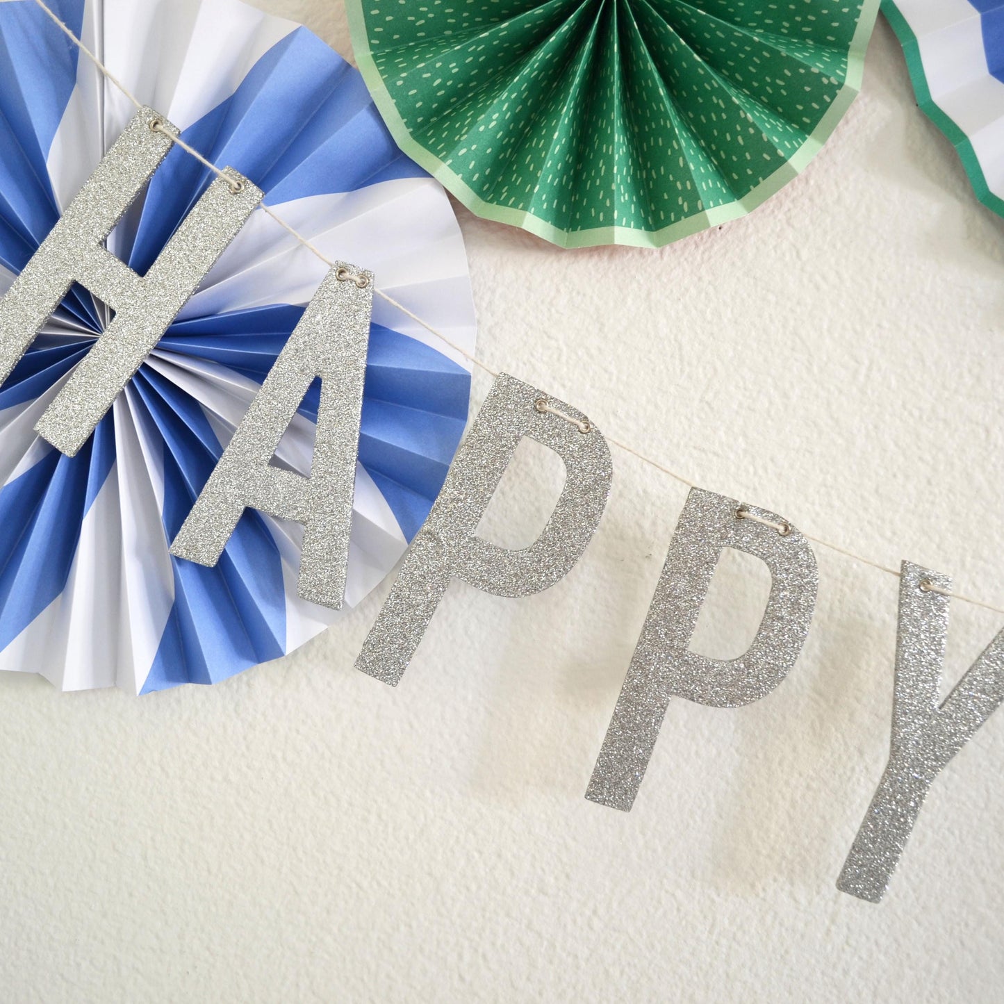 Reusable Silver Glitter Happy Birthday Banner
