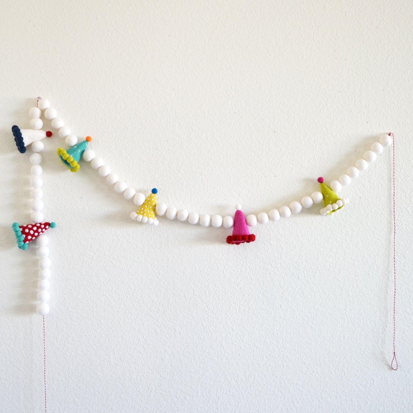 Rainbow and White Ombré Felt Ball Garland, Happy Birthday Banner and Party Hat Felt Garland Bundle