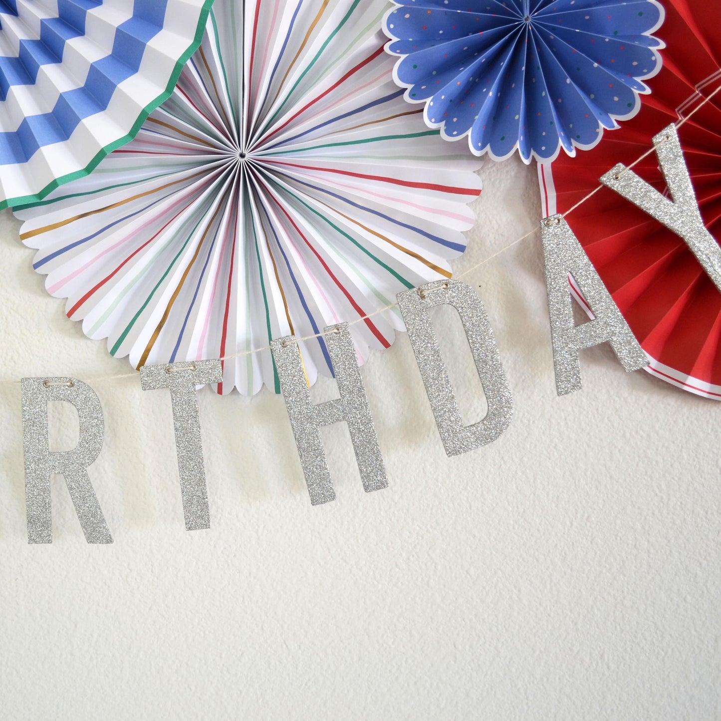 Reusable Silver Glitter Happy Birthday Banner