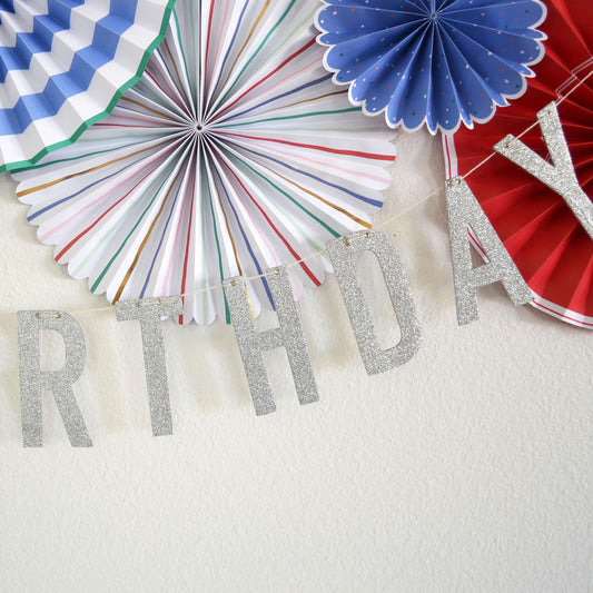 Reusable Silver Glitter Happy Birthday Banner