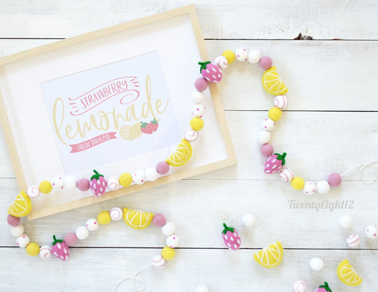 Felt Ball Garland -Strawberry and Lemon - Pink & Yellow