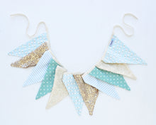 Fabric Pennant Banner - Aqua, Ivory & Gold