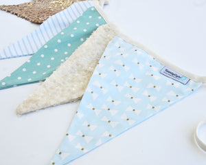 Fabric Pennant Banner - Aqua, Ivory & Gold