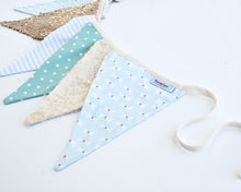 Fabric Pennant Banner - Aqua, Ivory & Gold
