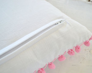 Pink Pom Pom Pillow Cover