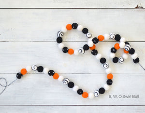 Felt Ball Garland - Halloween Black, White & Orange