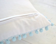Light Blue Pom Pom Pillow Cover