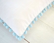 Light Blue Pom Pom Pillow Cover