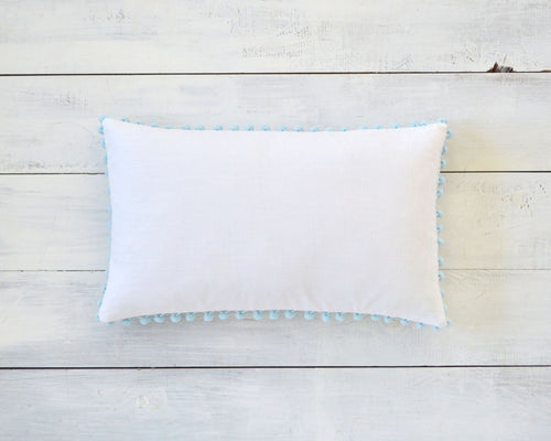 Light Blue Pom Pom Pillow Cover