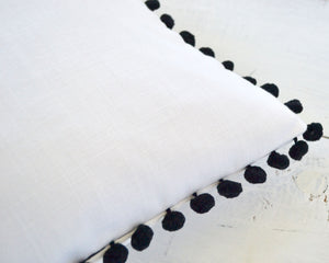 Black Pom Pom Pillow Cover