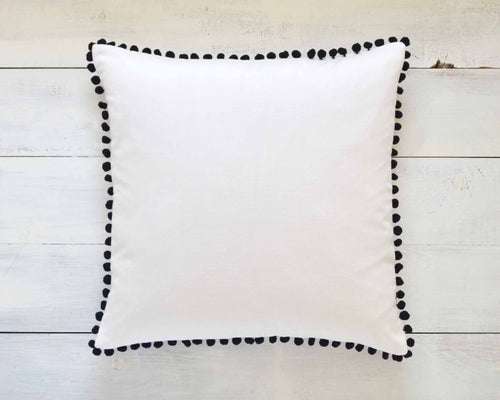 Black Pom Pom Pillow Cover