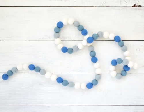 Felt Ball Garland - Blue & White