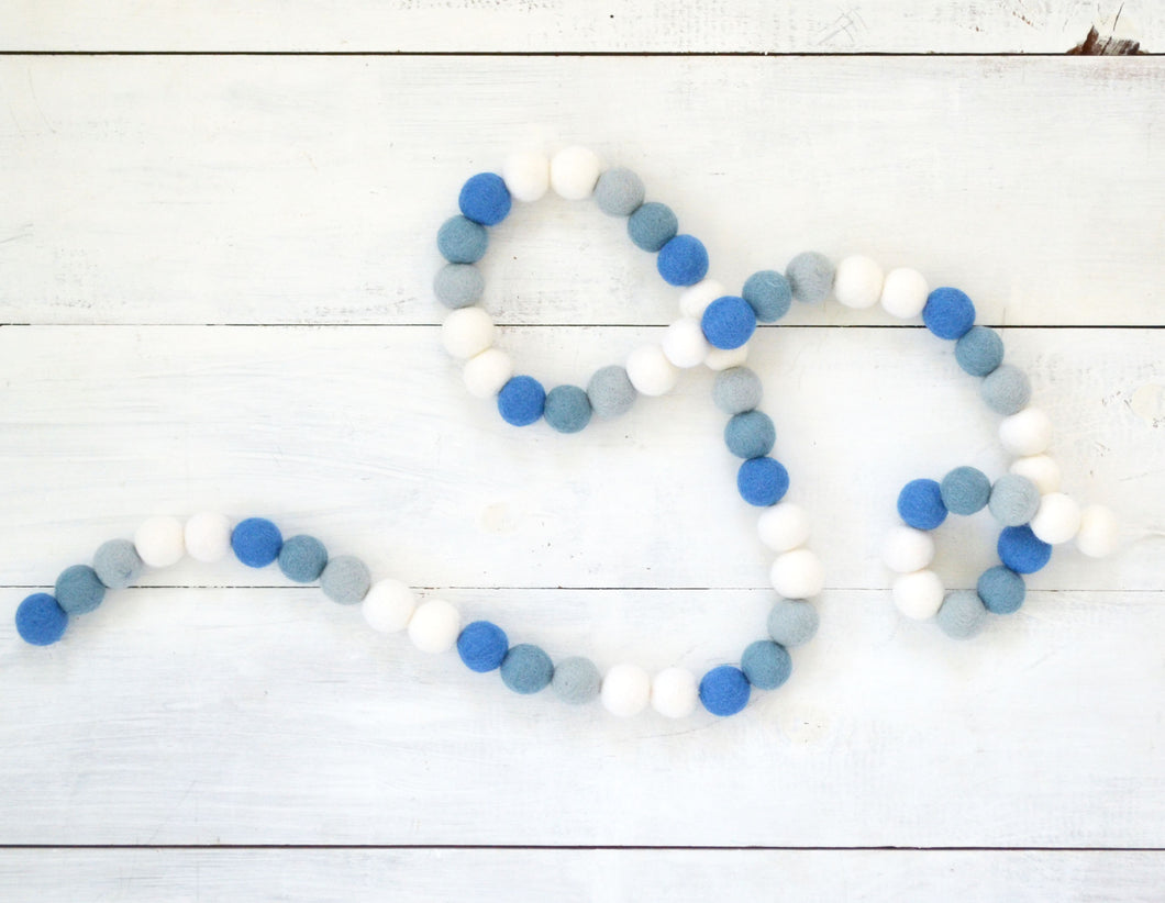 Felt Ball Garland - Blue & White