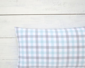 Blue, Gray & White Plaid Flannel Pillow Cover