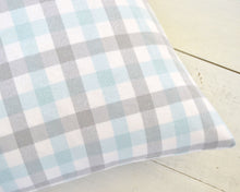 Blue, Gray & White Plaid Flannel Pillow Cover
